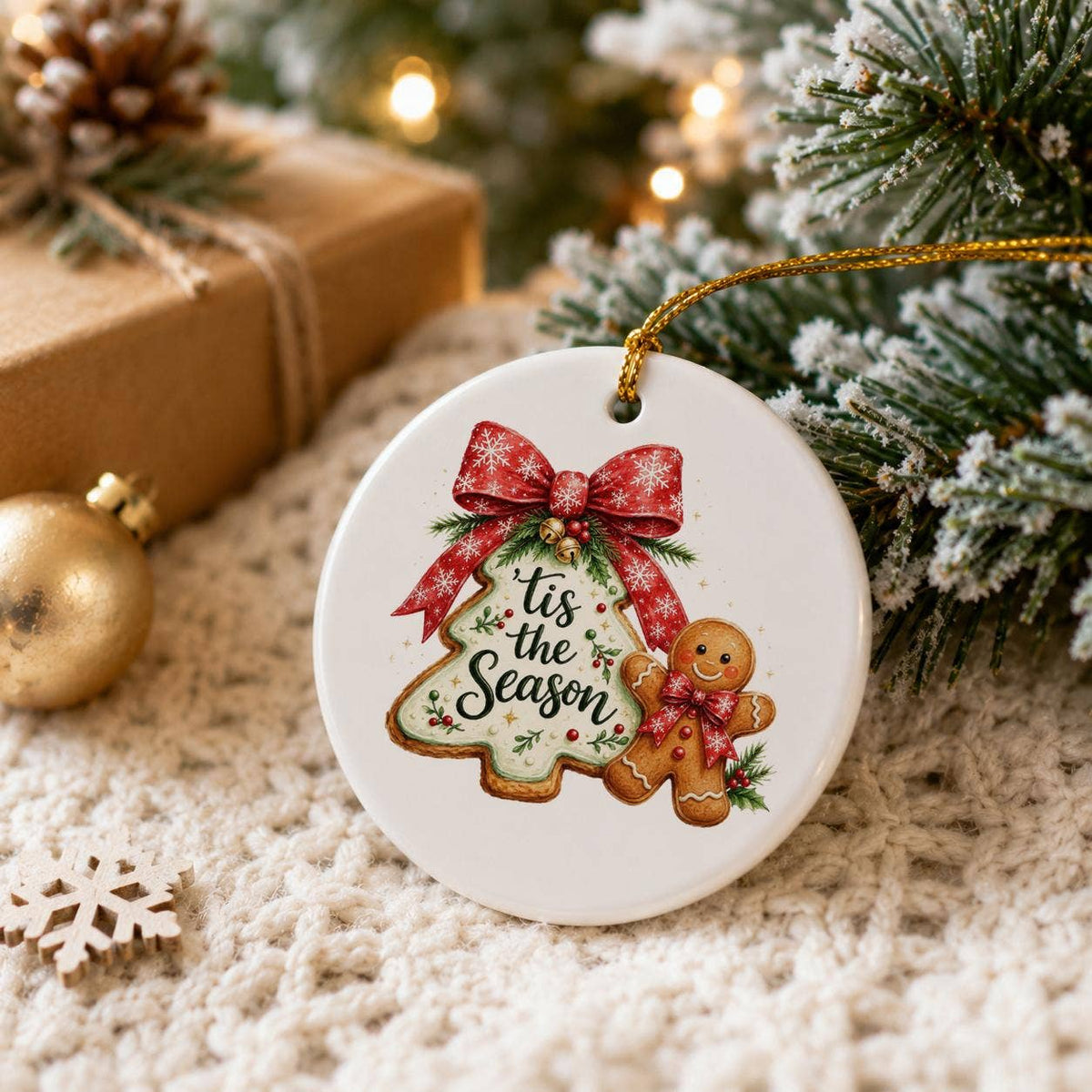Tis the Season Gingerbread Ceramic Ornament