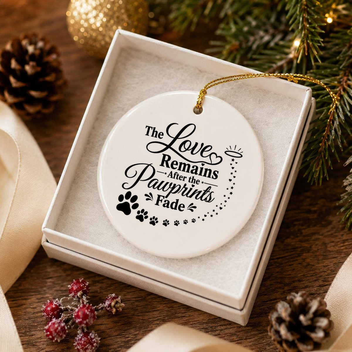 Pet Memorial Ceramic Ornament with Pawprints & Halos Motif