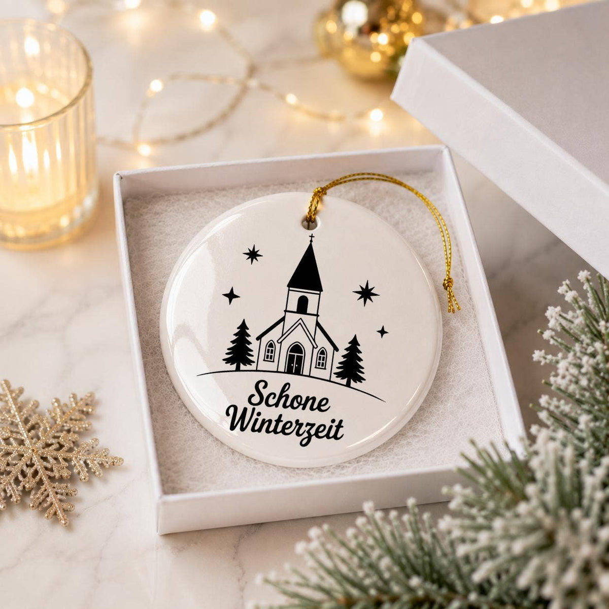 Winter Church Scene Ceramic Holiday Ornament Gift