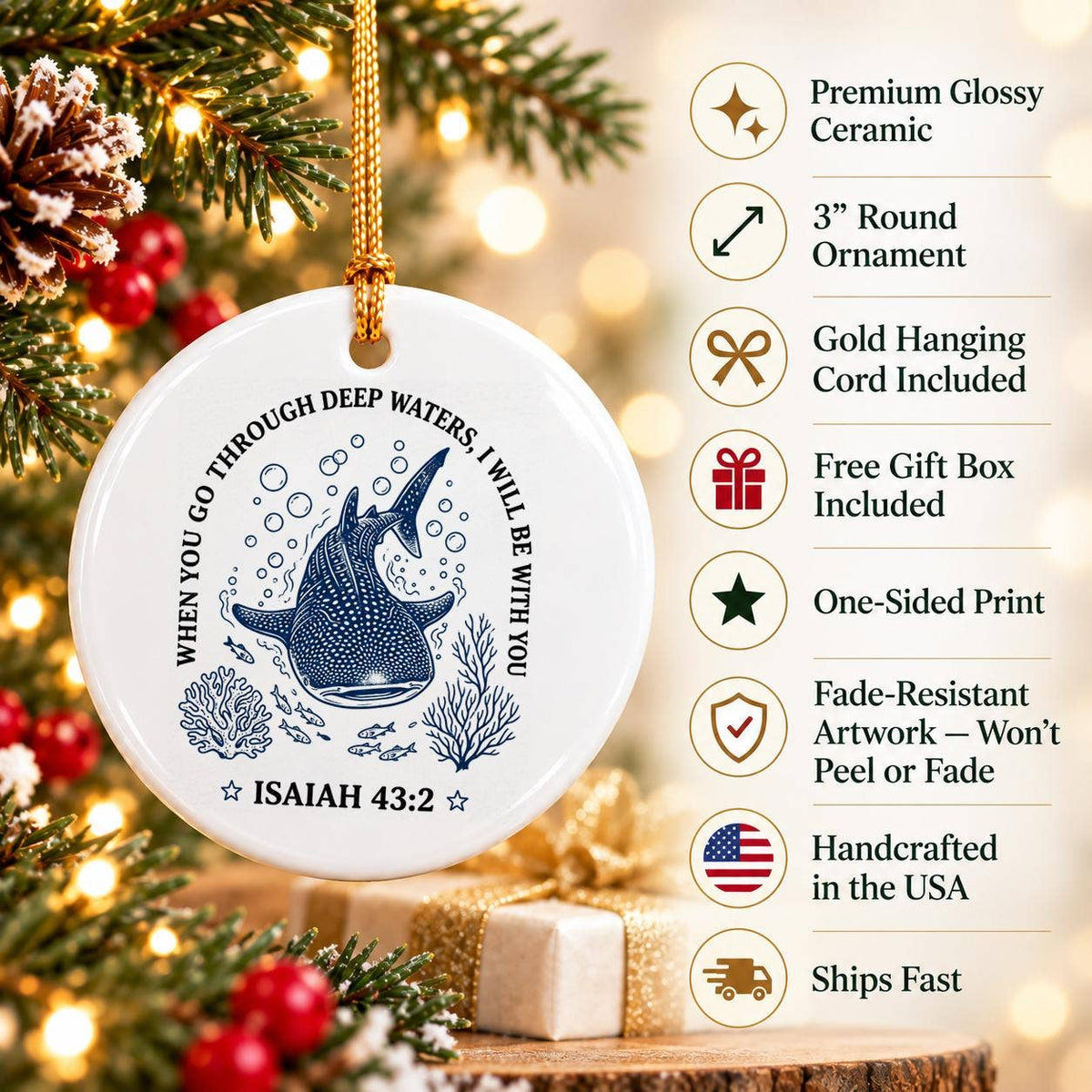 Inspirational Whale Ceramic Christmas Ornament Gift