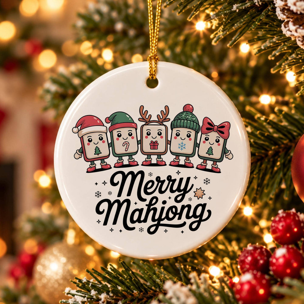 Merry Mahjong Tile Characters Holiday Ceramic Ornament Decor
