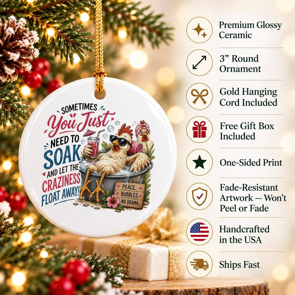 Cozy Tub Soaking Chicken Ceramic Ornament for Holiday Humor