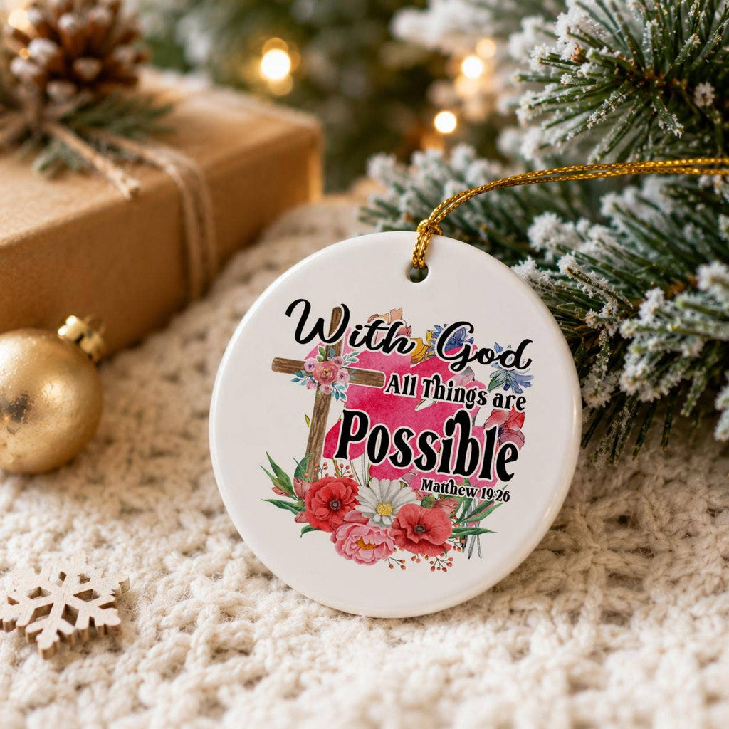 Faith Floral Cross Ceramic Ornament with Gift Box