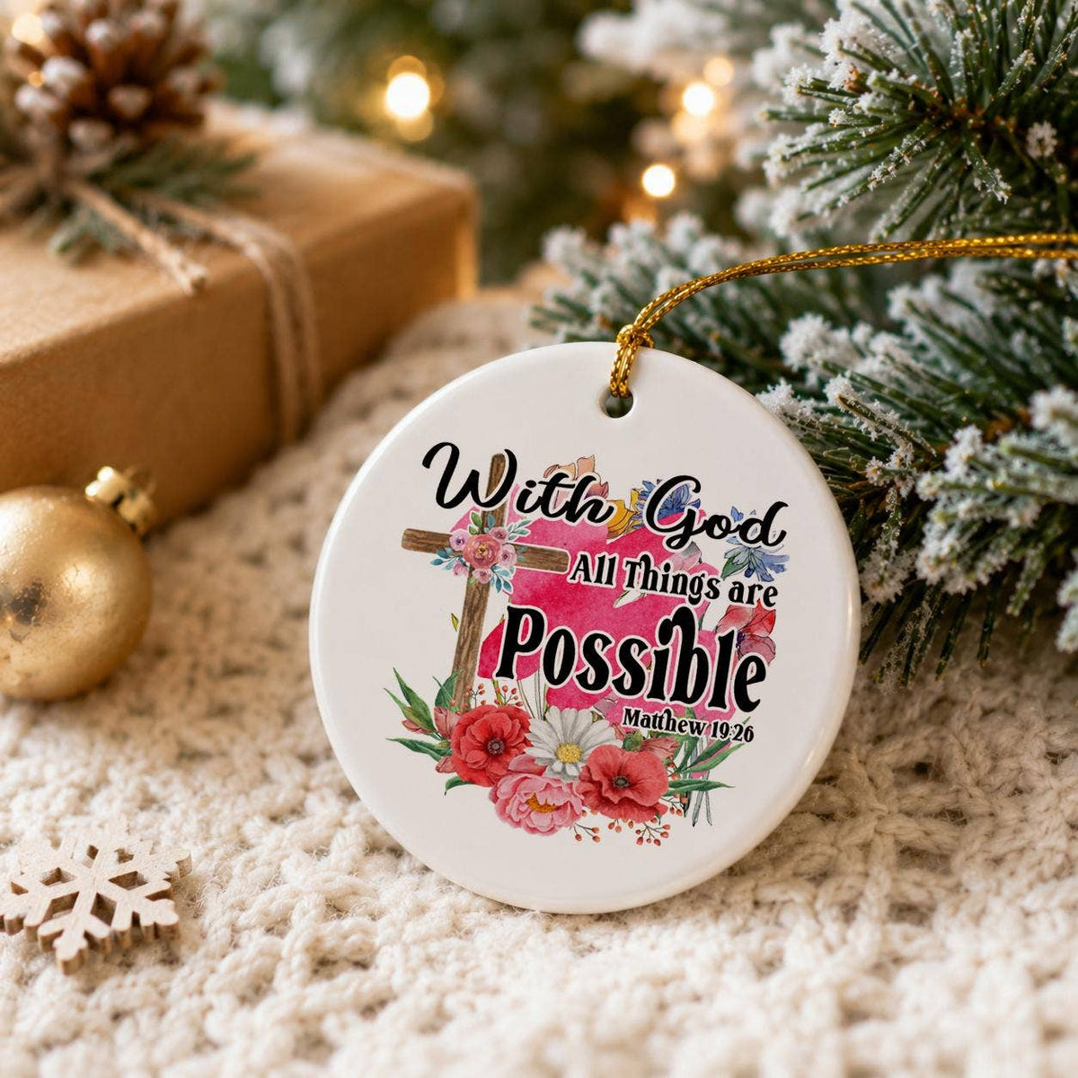 Faith Floral Cross Ceramic Ornament with Gift Box