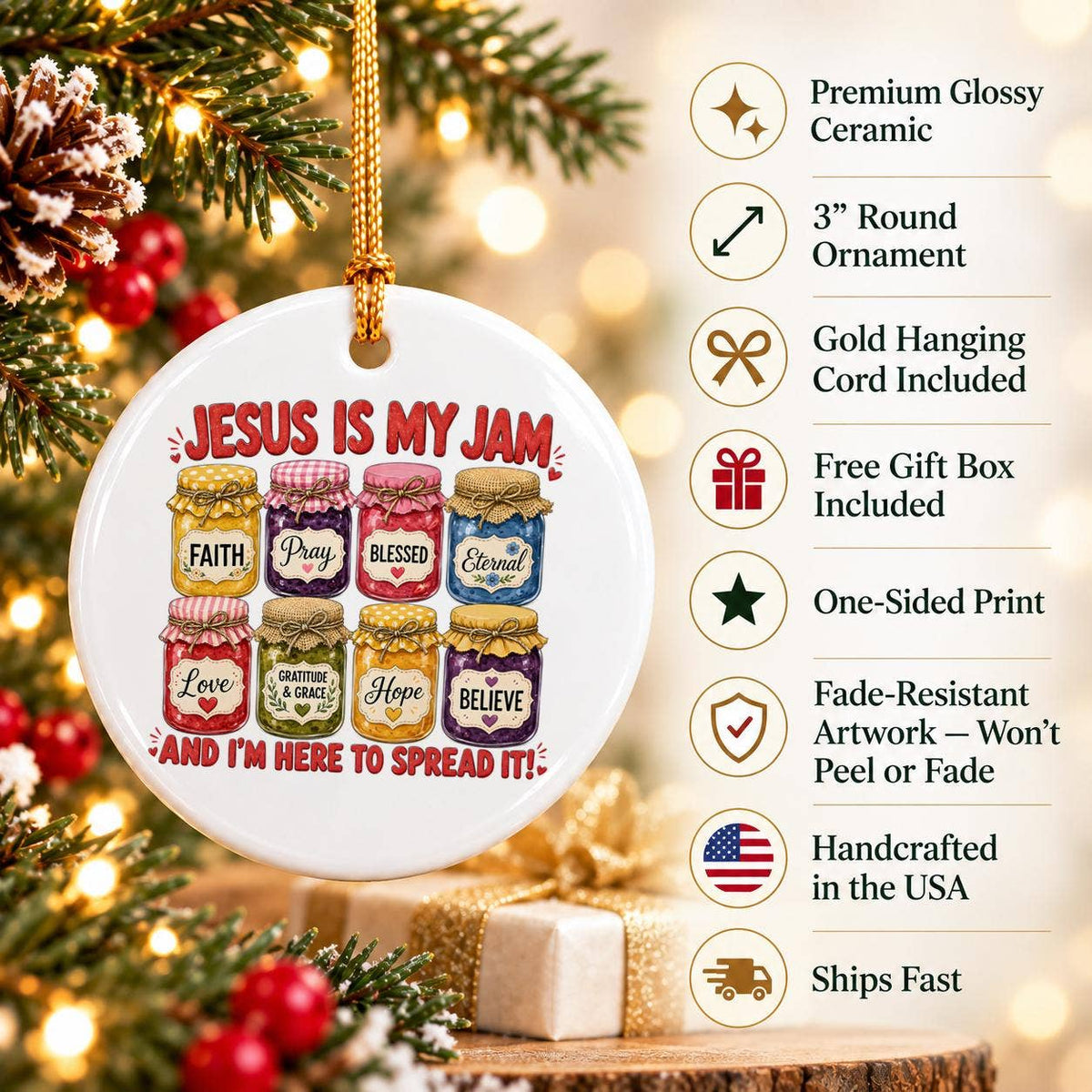 Ceramic Ornament Jesus Is My Jam Christmas Gift