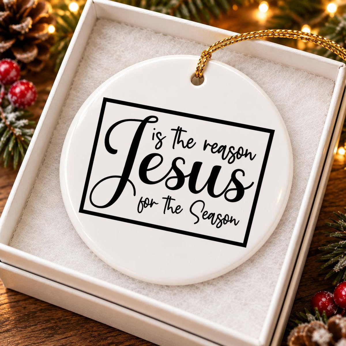 Elegant Ceramic Ornament with 'Jesus is the Reason' Script