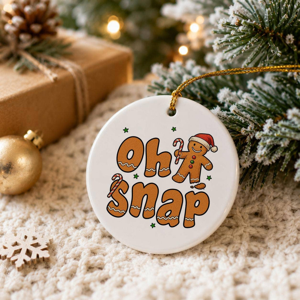 Oh Snap Gingerbread Man Ceramic Ornament with Santa Hat