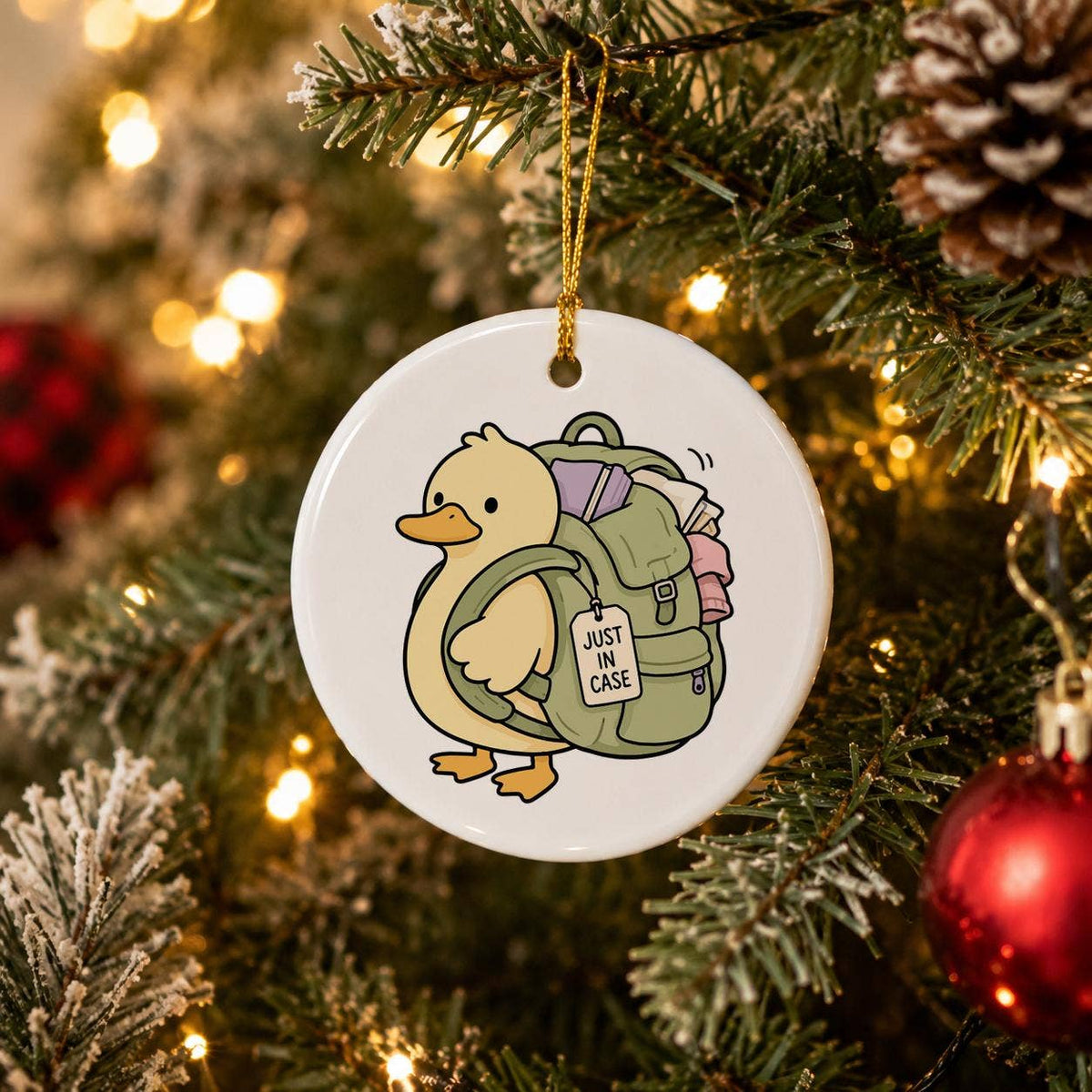Adventurous Duck Backpack Ornament in Gift Box - Ceramic