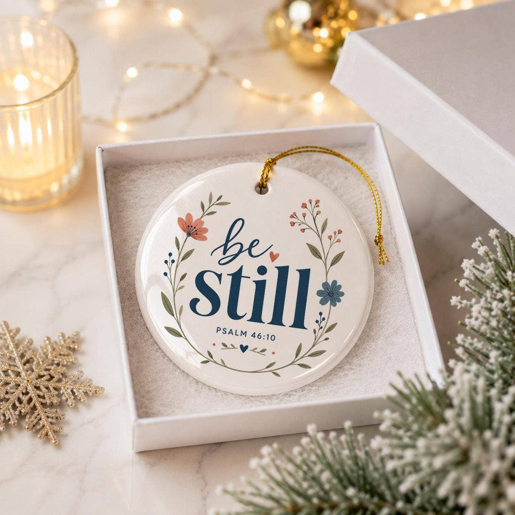 Be Still Psalm 46:10 Floral Ceramic Ornament for Christmas