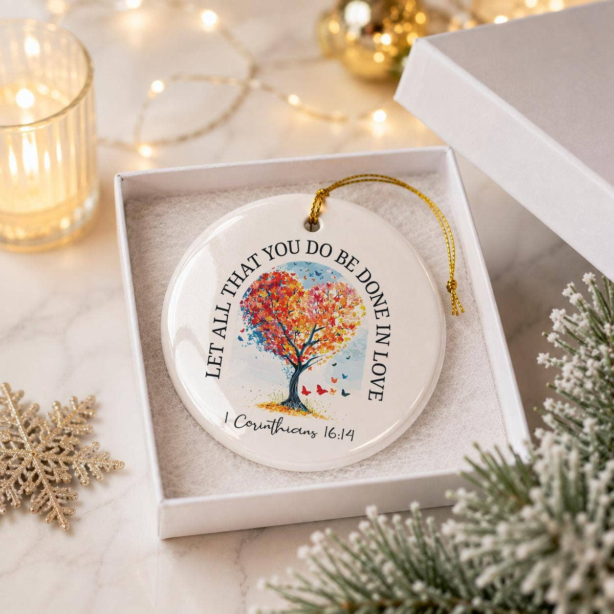 Tree of Love Ceramic Ornament with Heart-Shaped Tree Design