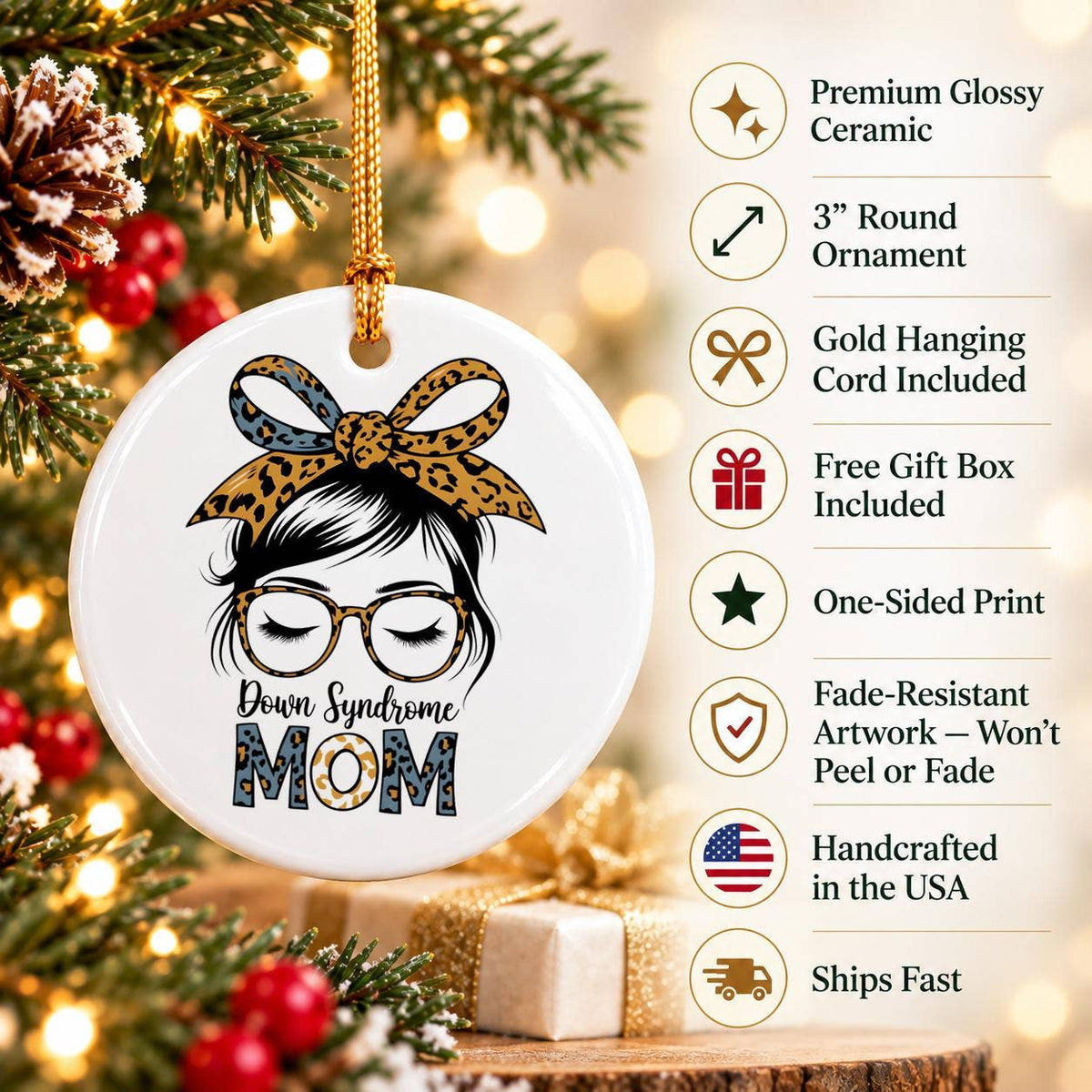Down Syndrome Mom Ceramic Ornament with Bow - Heartfelt Gift