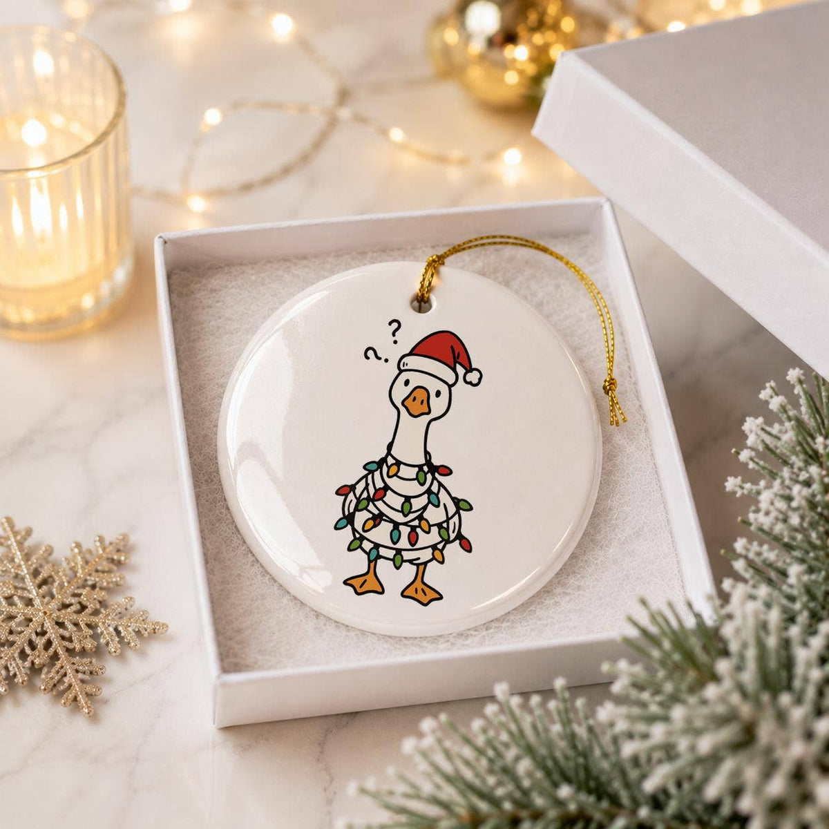 Funny Goose Christmas Ceramic Ornament with Lights