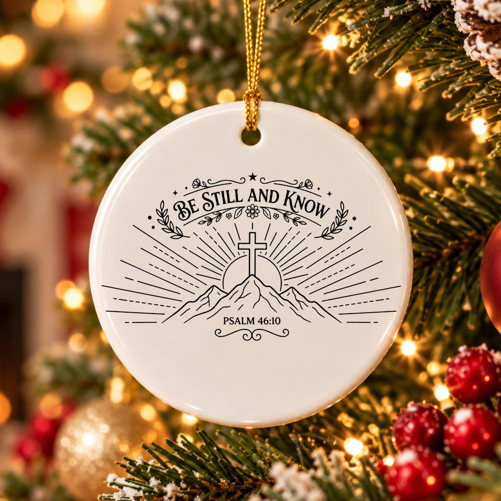 Be Still and Know Mountain Motif Ceramic Christmas Ornament
