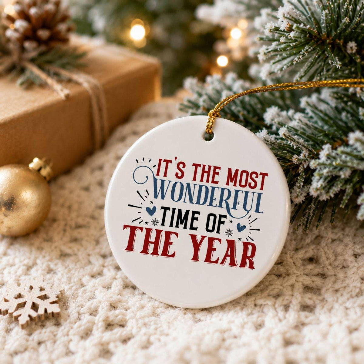 Wonderful Time Ceramic Christmas Ornament Gift Boxed