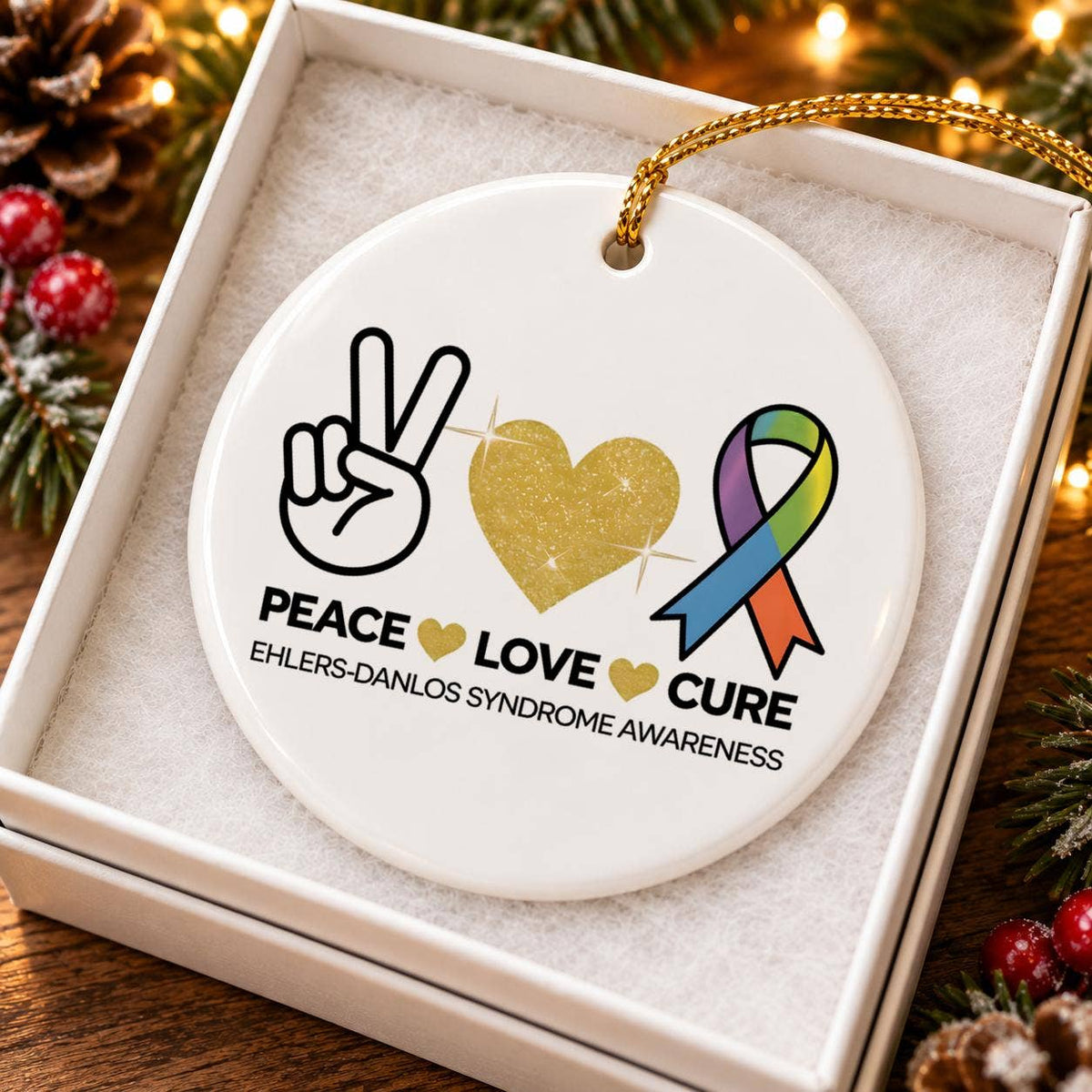 Peace Love Cure Ehlers-Danlos Syndrome Awareness Ornament