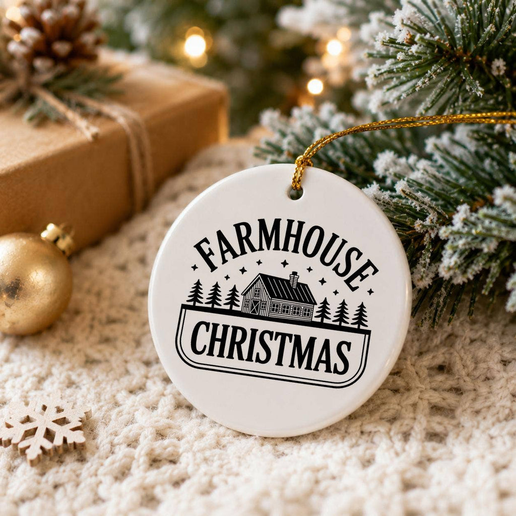 Farmhouse Christmas Ceramic Ornament with Gift Box
