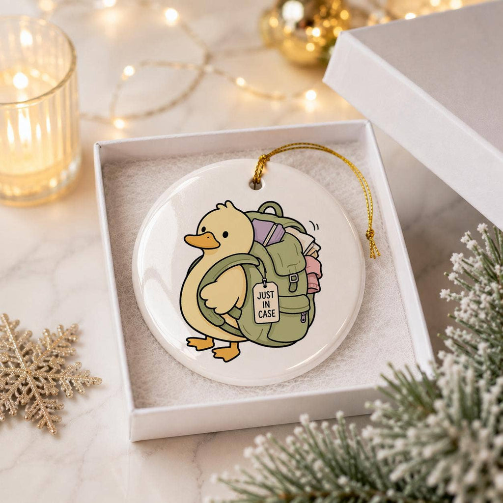 Adventurous Duck Backpack Ornament in Gift Box - Ceramic
