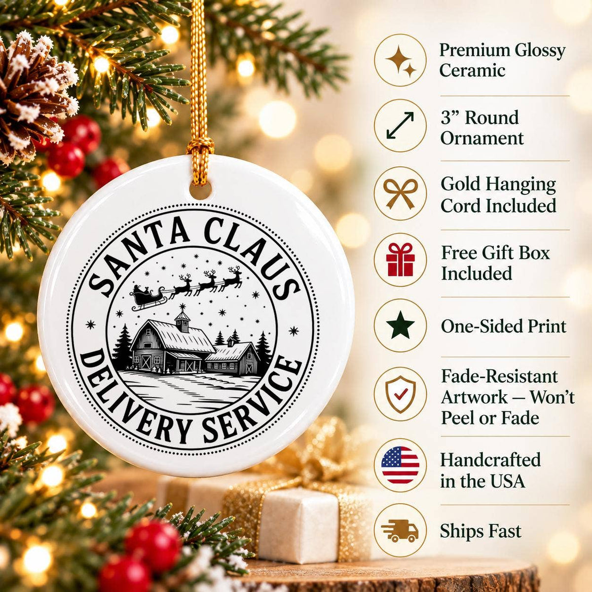 Ceramic Santa Claus Delivery Ornament Christmas Decor