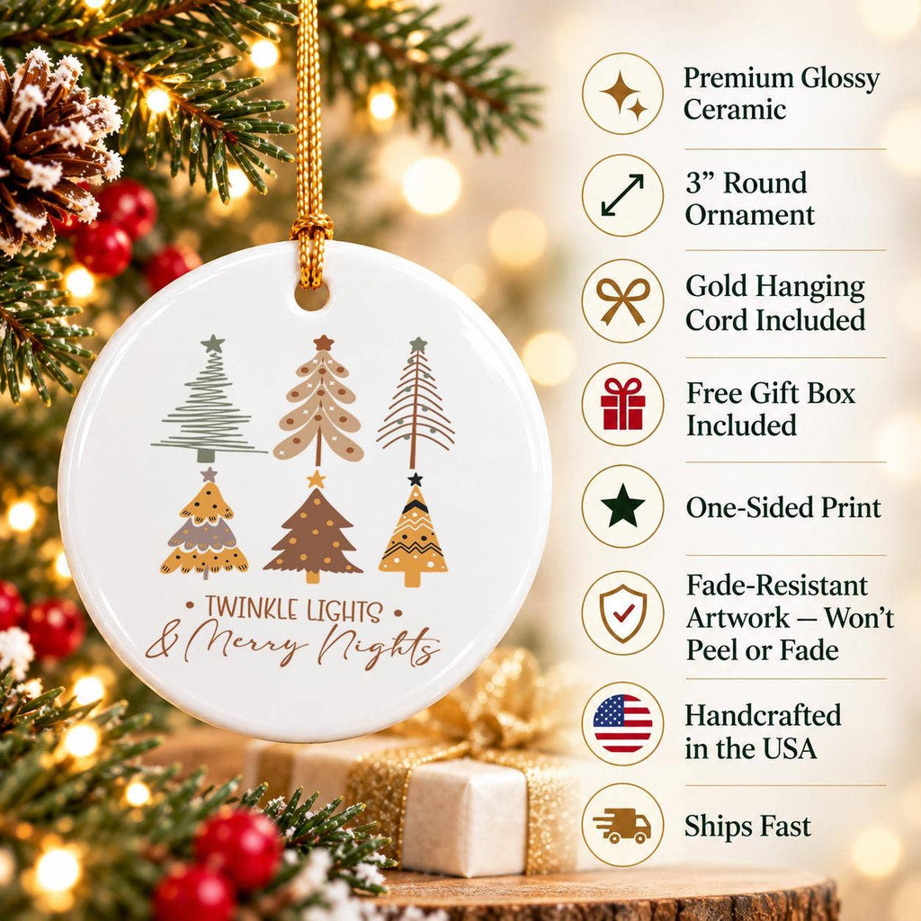 Twinkle Lights Merry Nights Ceramic Holiday Ornament