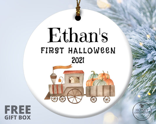 Baby 1st Halloween, Personalized Ceramic Keepsake Ornament | 3in Round, Glossy Finish, Newborn Gift