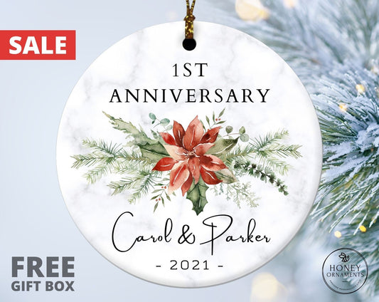 Personalized 1st Anniversary Ornament, Boyfriend Gift, Keepsake