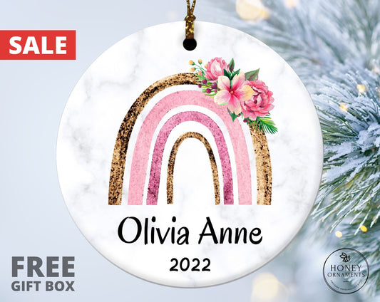Baby Girl Rainbow Ornament, Baby's First Christmas Gift, New Baby Ornament, Personalized Baby Christmas Ornament Keepsake, Baby Shower Gift