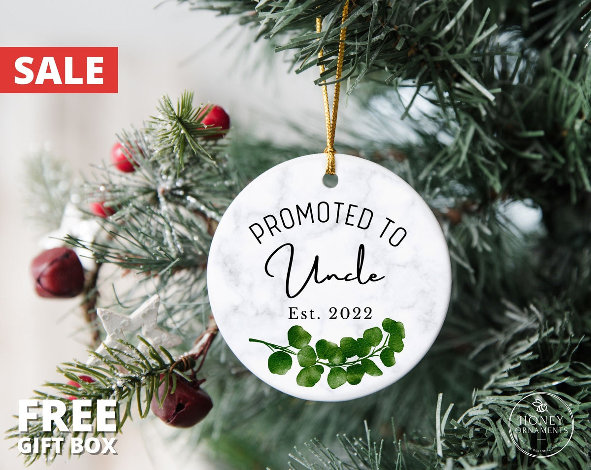 Promoted to Uncle Ornament, Pregnancy Announcement Gift, Ceramic Christmas Tree Decoration