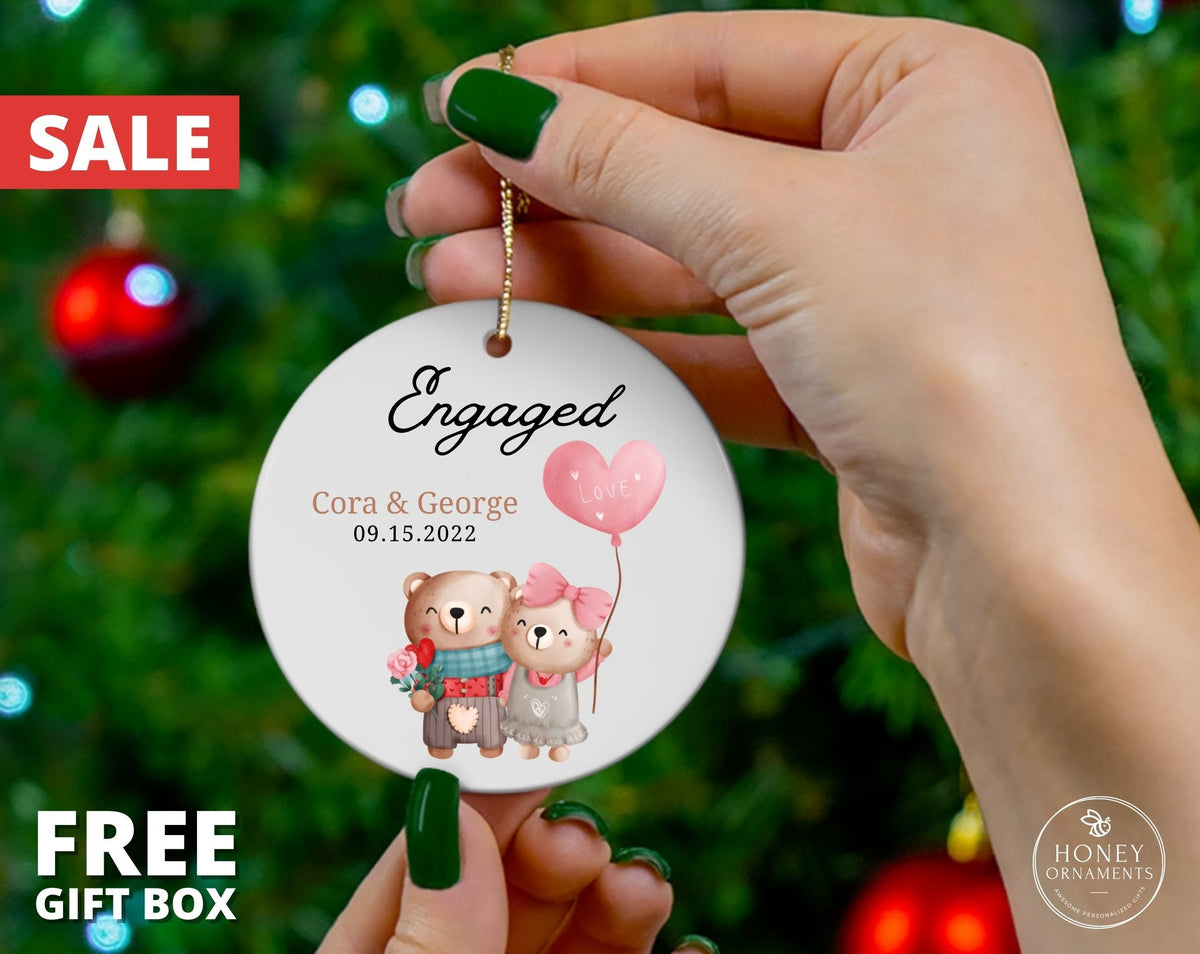 Engagement Gifts for Couple, Engagement Gift Box, Engagement Ornament, First Christmas Engaged, Personalized Newly Engaged Gift Keepsake