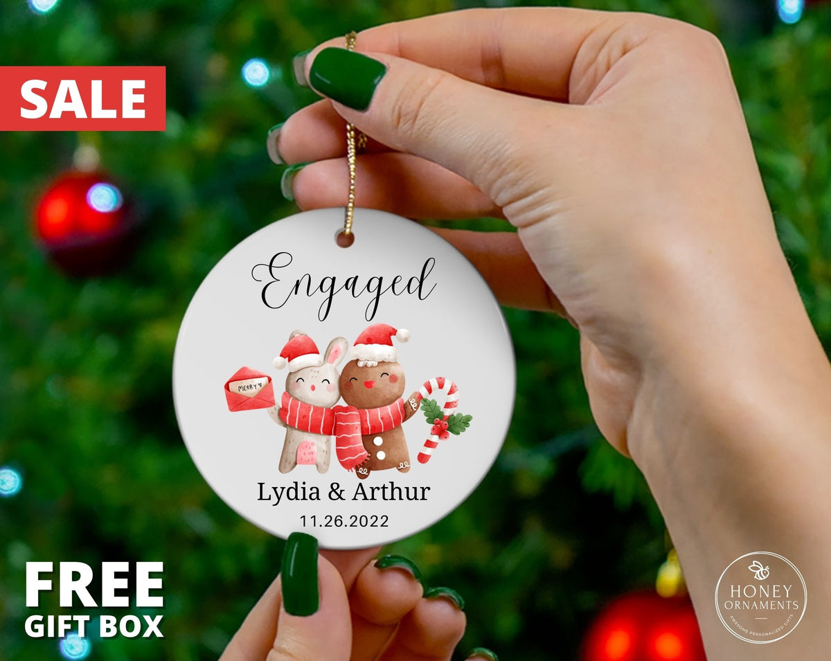 Engagement Gifts for Couple, Engagement Gift Box, Engagement Ornament, First Christmas Engaged, Personalized Newly Engaged Gift Ornament