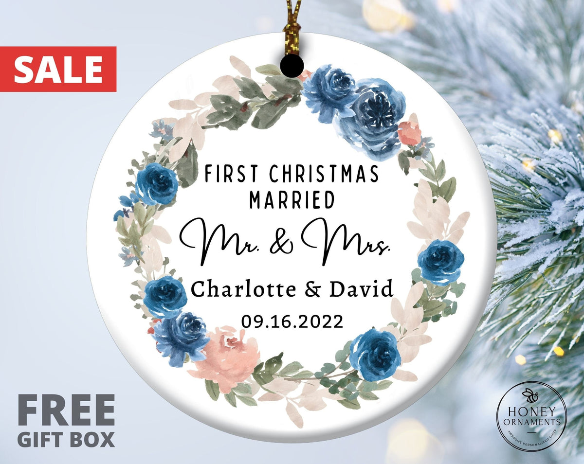 First Anniversary Gift for Couple, First Christmas Married as Mr and Mrs Ornament, Newly Married Gift, Personalized Just Married Ornament