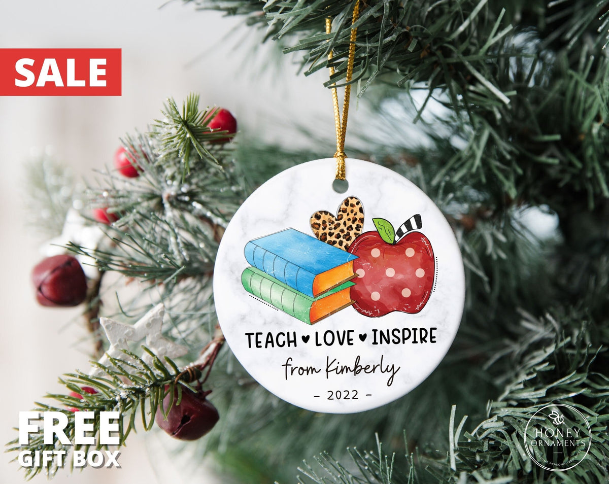 Teach Love Inspire Teacher Gift, Preschool Daycare Teacher Gift, Teacher Appreciation Ornament, Personalized End of Year Thank You Teachers