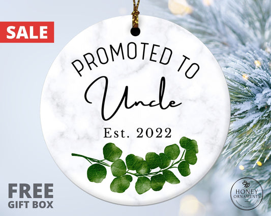 Promoted to Uncle Ornament, Pregnancy Announcement Gift, Ceramic Christmas Tree Decoration