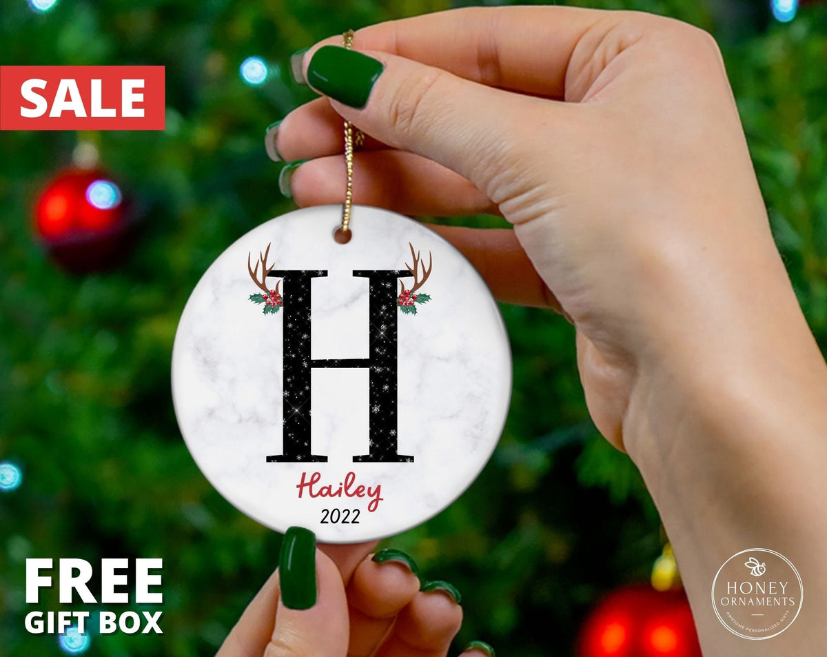 Personalized Family Ornament, 2026 Custom Alphabet Ornament, Christmas Deer Antlers Gift, Monogram Initial Ornament, Christmas Tree Ornament
