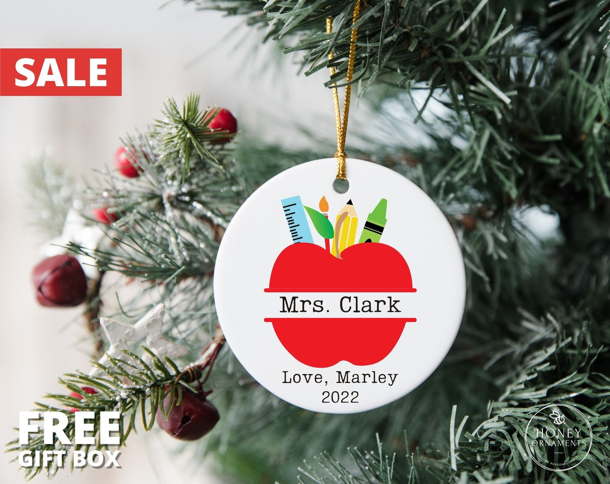 Personalized Teacher Christmas Ornament, Custom Teacher's Appreciation Gift Apple, End of Year Teachers Gift, Thank you Daycare Teacher Gift
