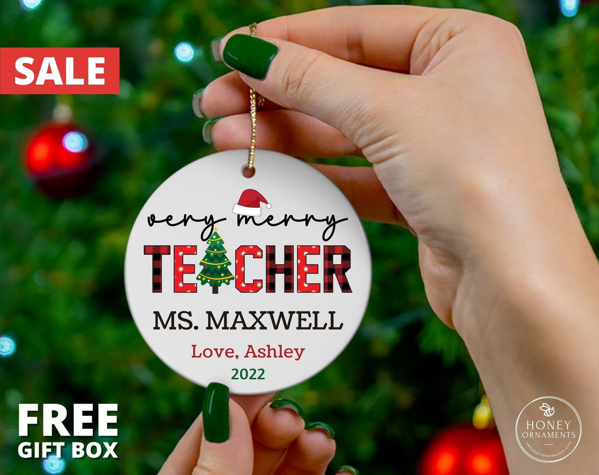 Very Merry Teacher Christmas Ornament, Teacher's Appreciation Gift, Personalized End of Year Teachers Gift, Thank you School Teacher Gift
