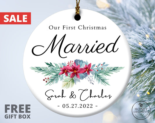 Our First Christmas Married Ornament 2026, Personalized Mr and Mrs Ornament, Newly Married Gift, Couples First Married Christmas Ornament