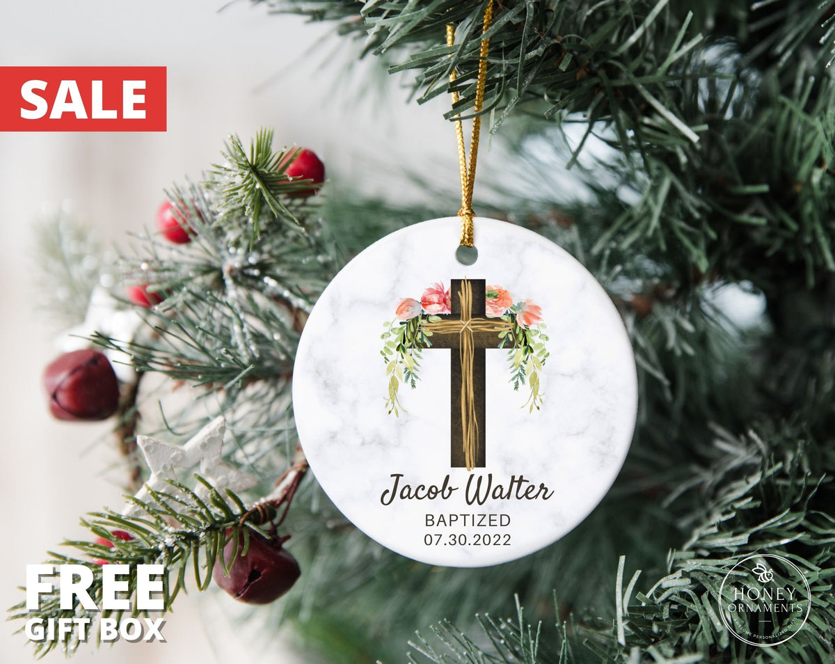 Personalized Baptism Ornament, God Bless Baptized Ornament, Custom Name + Date Baptized Keepsake, Christened Ornament, Custom Baptism Gift