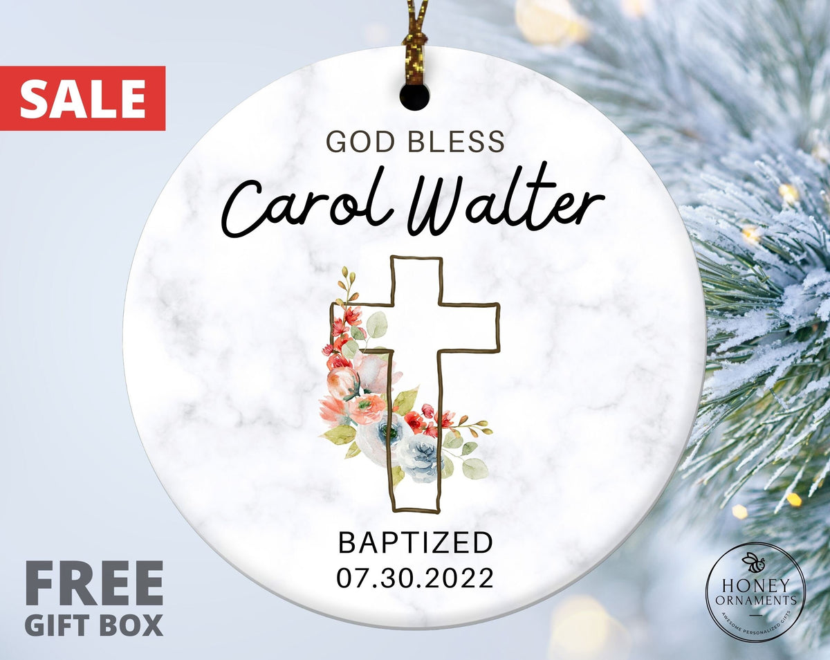 Personalized Baptism Ornament, God Bless Baptized Ornament, Custom Name + Date Baptized Keepsake, Christened Ornament, Christening Ornament