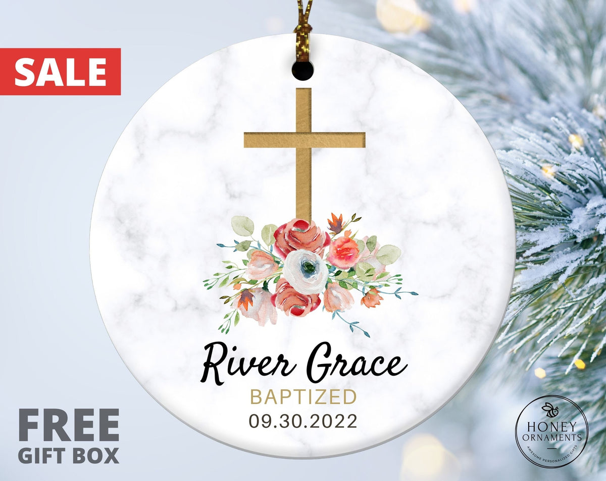 Personalized Baptism Ornament, God Bless Baptized Ornament, Custom Name + Date Baptized Keepsake, Christened Ornament, Christening Gift
