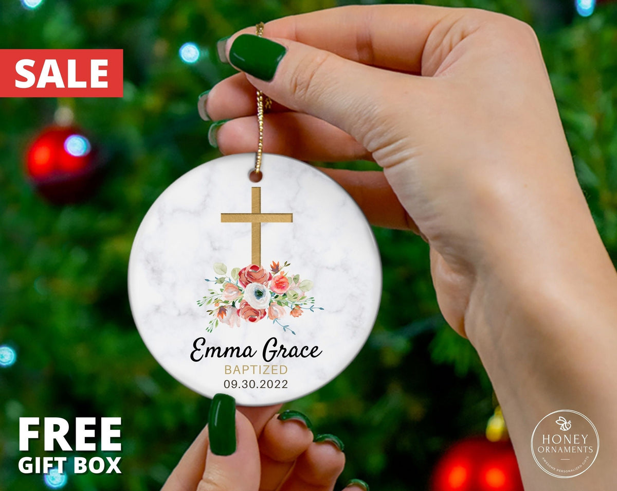 Personalized Baptism Ornament, God Bless Baptized Ornament, Custom Name + Date Baptized Keepsake, Christened Ornament, Christening Gift