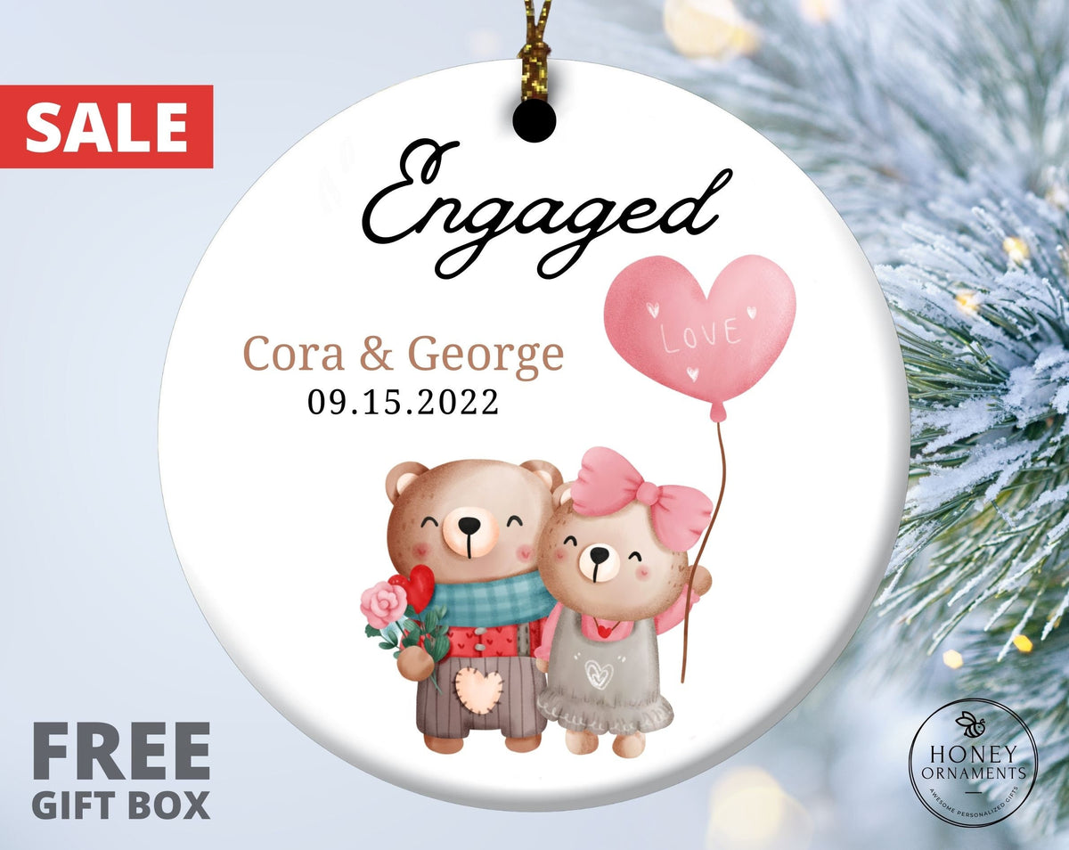 Engagement Gifts for Couple, Engagement Gift Box, Engagement Ornament, First Christmas Engaged, Personalized Newly Engaged Gift Keepsake