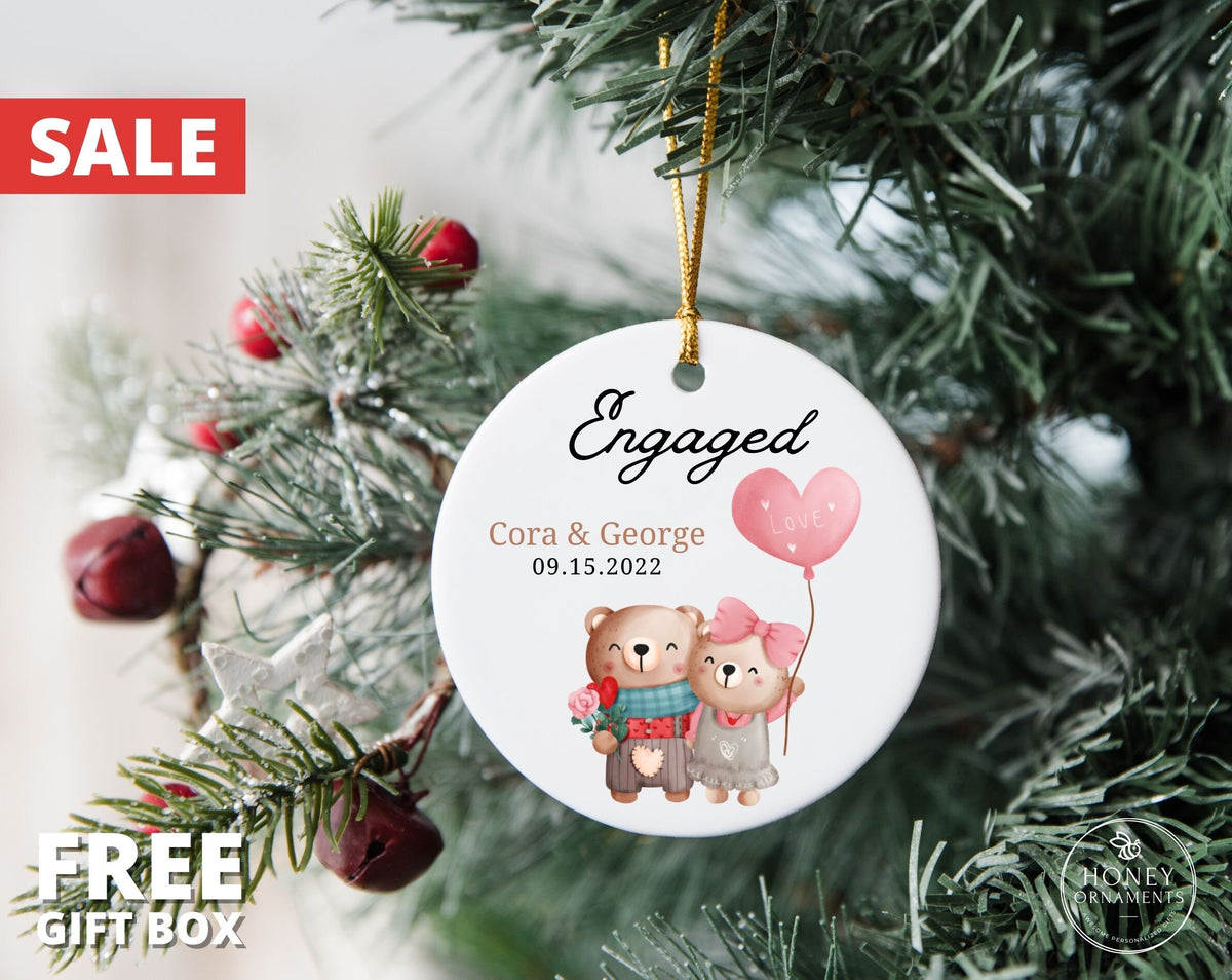 Engagement Gifts for Couple, Engagement Gift Box, Engagement Ornament, First Christmas Engaged, Personalized Newly Engaged Gift Keepsake