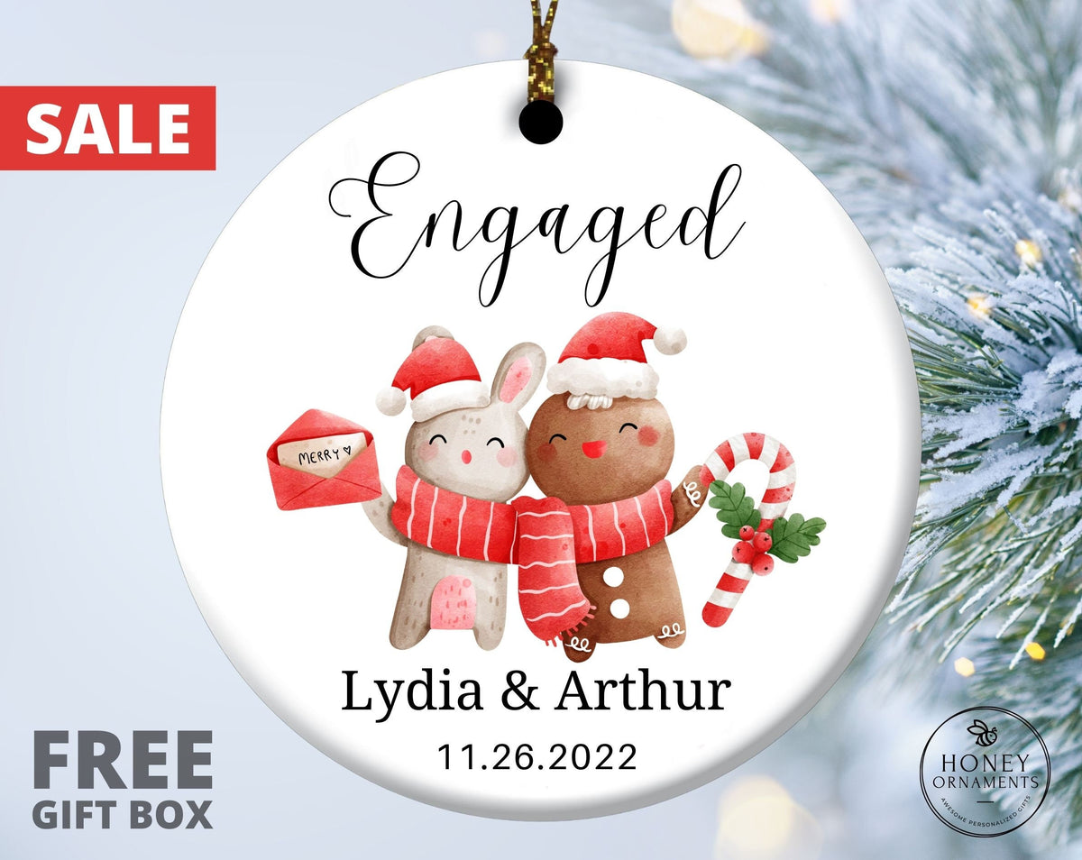 Engagement Gifts for Couple, Engagement Gift Box, Engagement Ornament, First Christmas Engaged, Personalized Newly Engaged Gift Ornament
