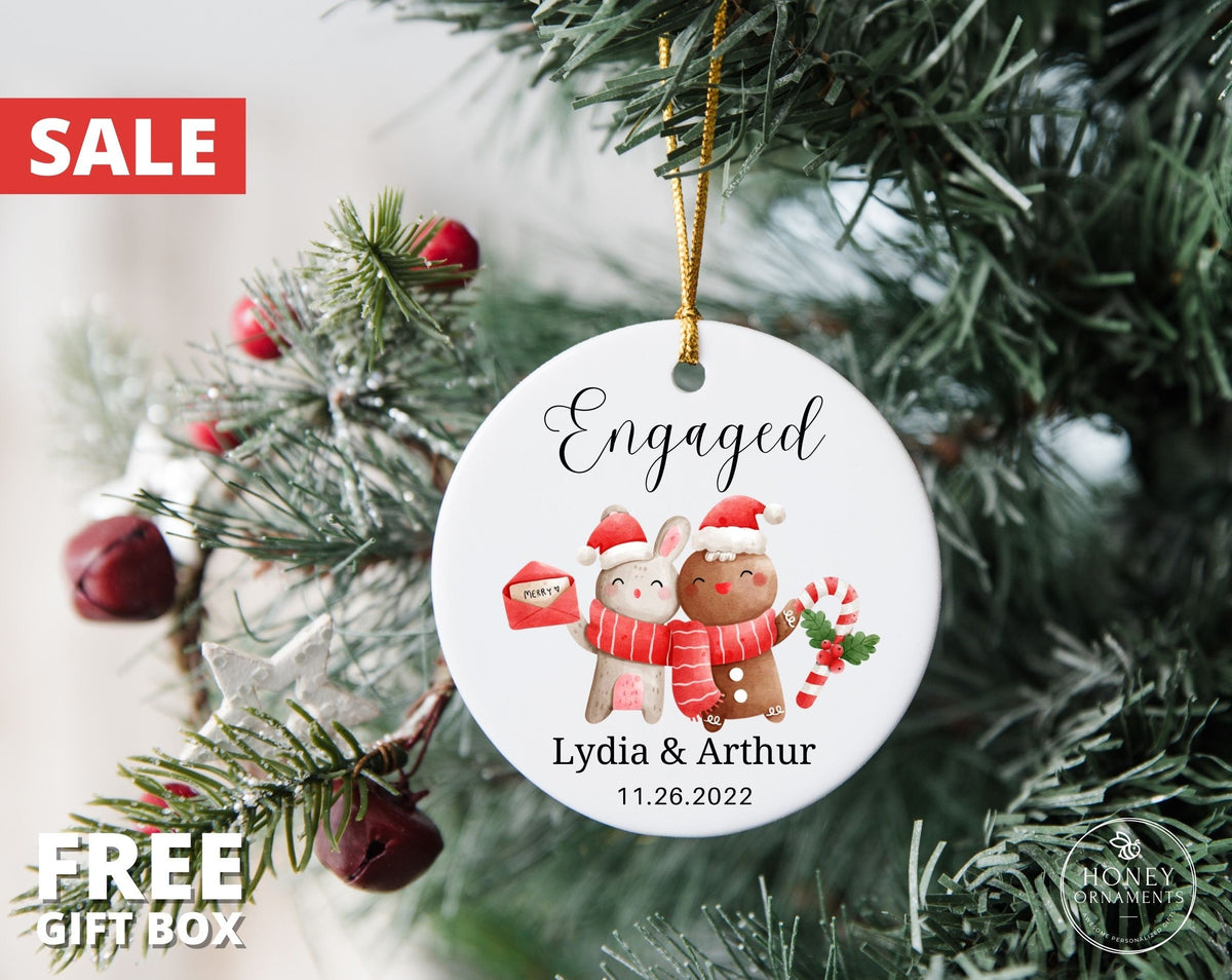 Engagement Gifts for Couple, Engagement Gift Box, Engagement Ornament, First Christmas Engaged, Personalized Newly Engaged Gift Ornament