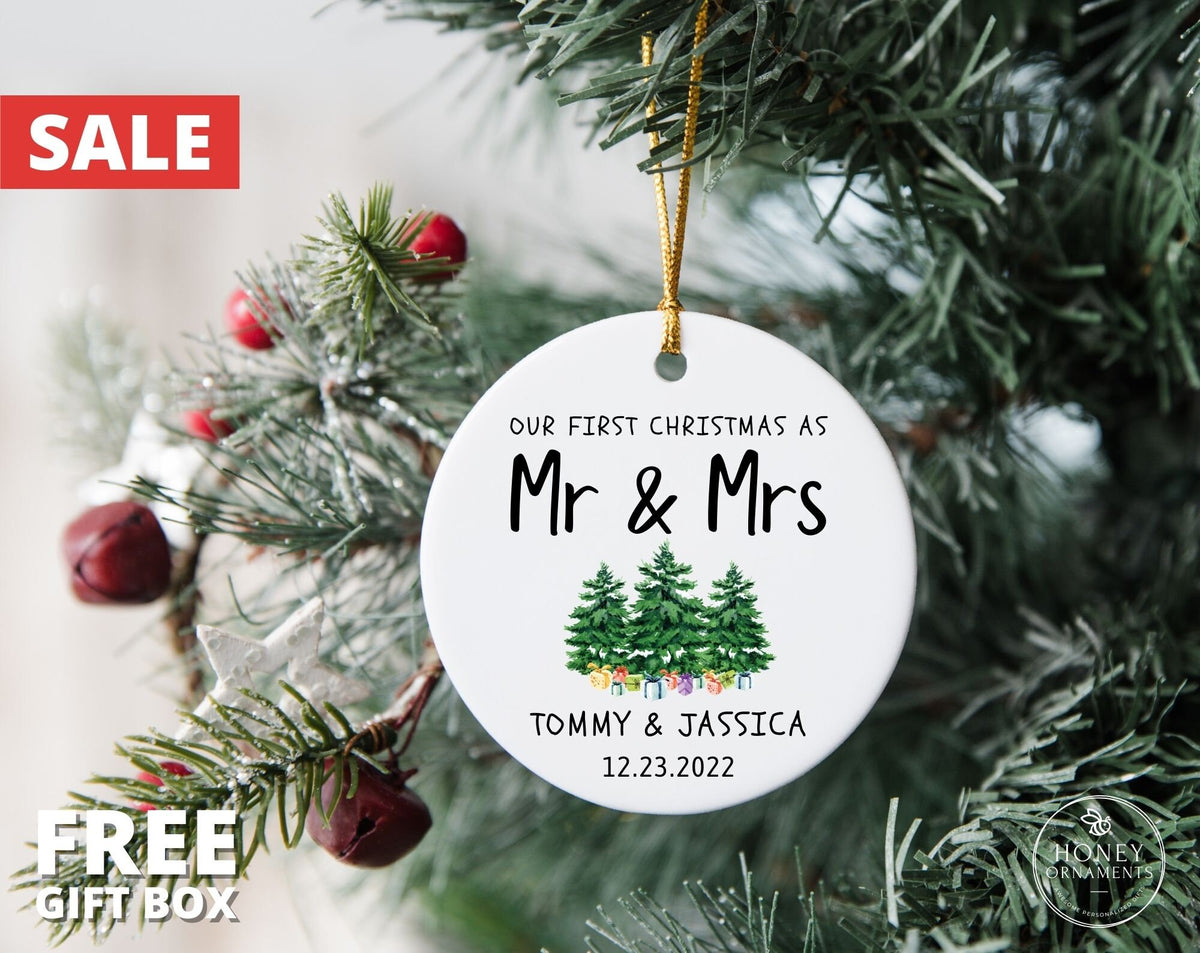 Mr Mrs Ornament, Wedding Gift Personalized First Christmas Keepsake, Our 1st Christmas Mr & Mrs Ornament, Housewarming Mr and Mrs Idea