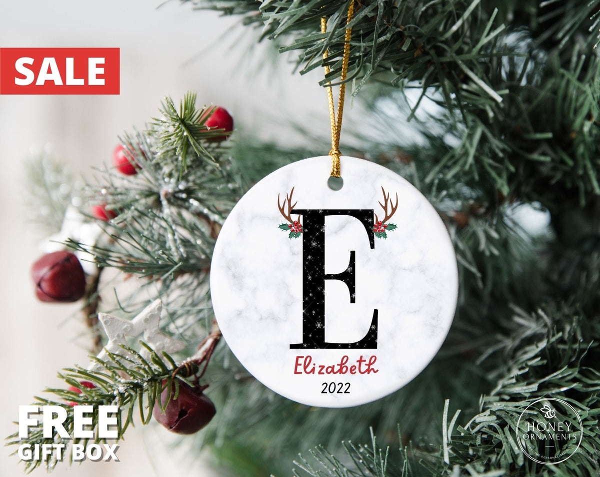 Personalized Family Ornament, 2026 Custom Alphabet Ornament, Christmas Deer Antlers Gift, Monogram Initial Ornament, Christmas Tree Ornament