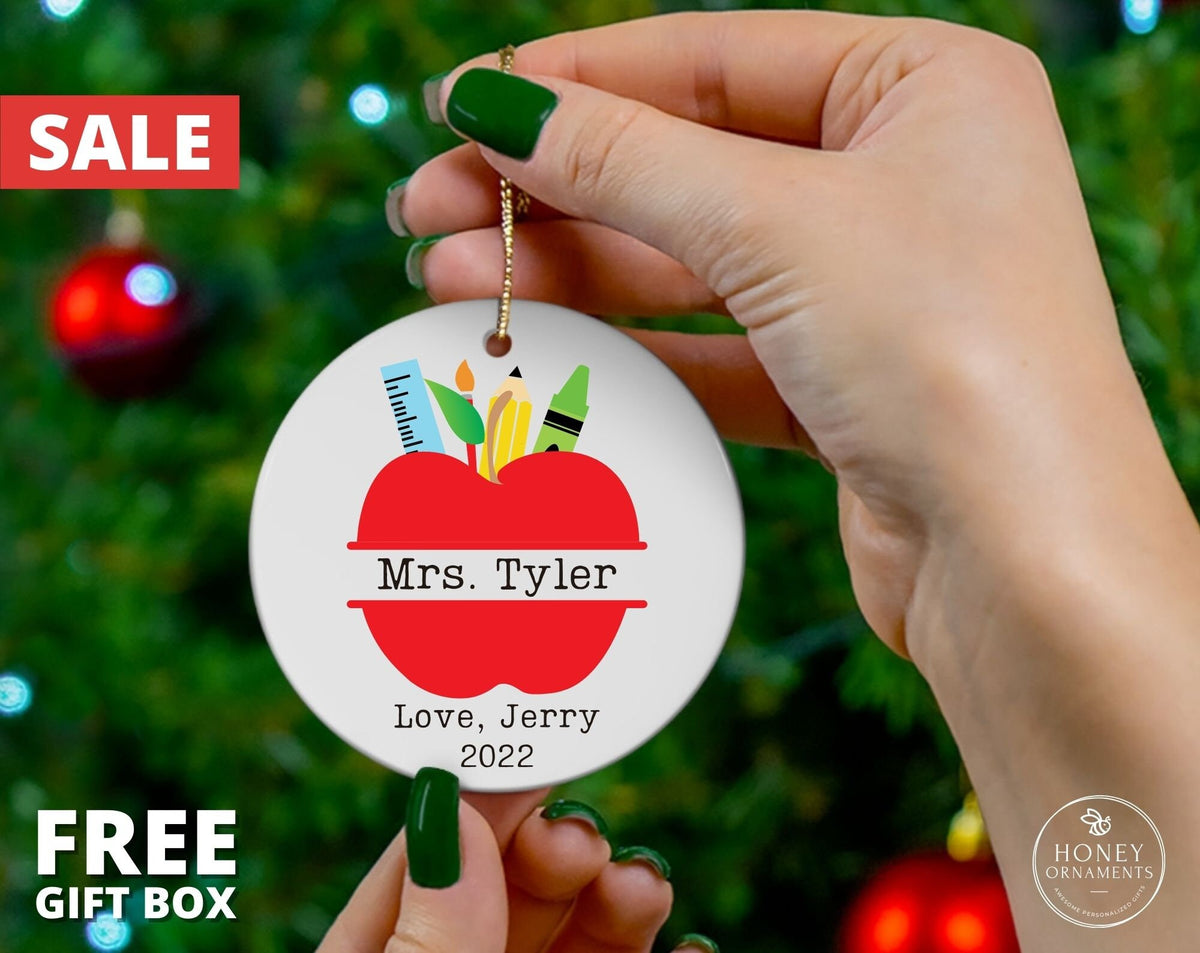Personalized Teacher Christmas Ornament, Custom Teacher's Appreciation Gift Apple, End of Year Teachers Gift, Thank you Daycare Teacher Gift
