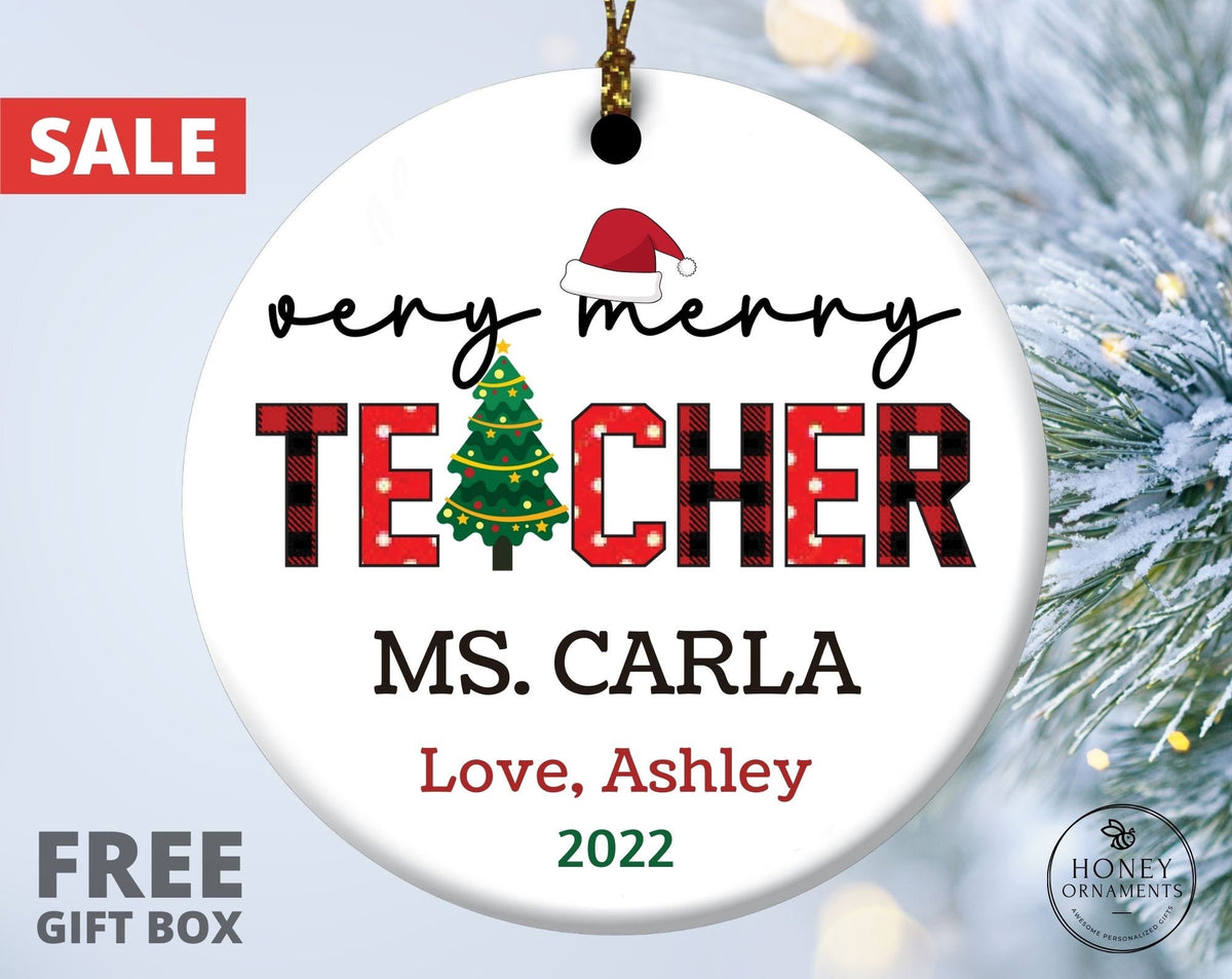 Very Merry Teacher Christmas Ornament, Teacher's Appreciation Gift, Personalized End of Year Teachers Gift, Thank you School Teacher Gift