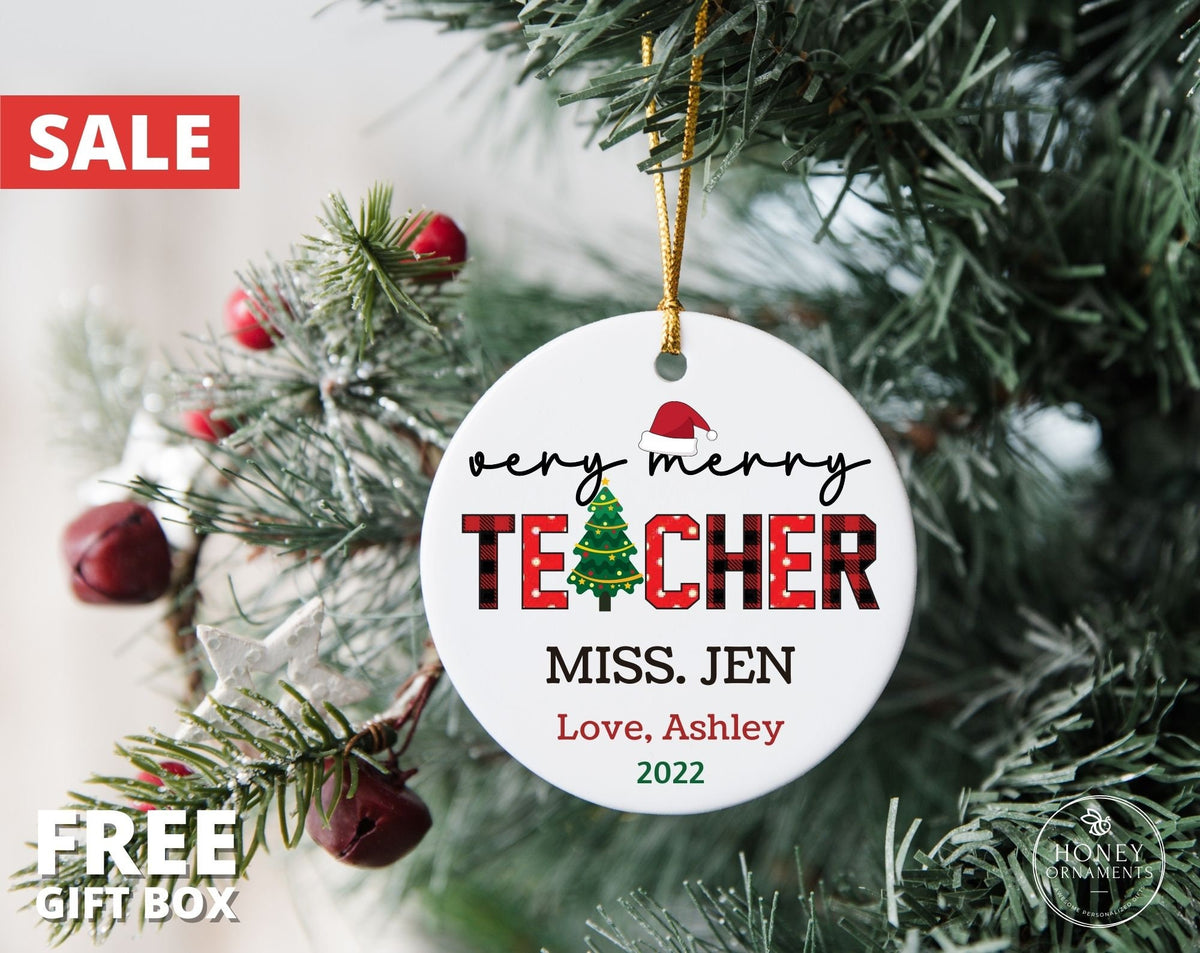 Very Merry Teacher Christmas Ornament, Teacher's Appreciation Gift, Personalized End of Year Teachers Gift, Thank you School Teacher Gift