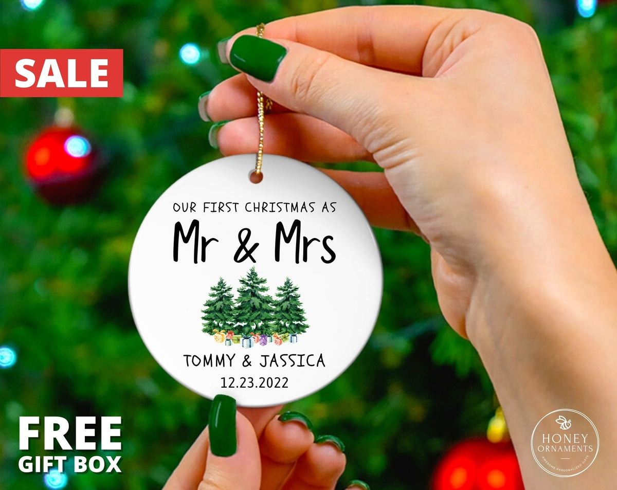 Mr Mrs Ornament, Wedding Gift Personalized First Christmas Keepsake, Our 1st Christmas Mr & Mrs Ornament, Housewarming Mr and Mrs Idea